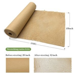Honeycomb Packing Paper, 15" x 131' Packing Paper Substitute Alternative for Bubble Cushioning Wrap for Moving Shipping Packaging, Recyclable Moving Supplies Bubble Packing Wrap Protective Roll - Image 3