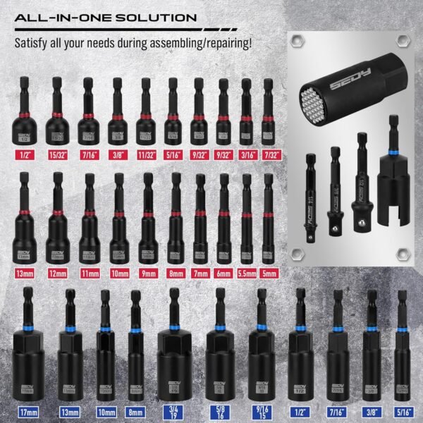 80-Piece Premium Magnetic Impact Nut Driver Set Metric & SAE with Socket Adapters, Bit Holder, Wing Nut Driver, Universal Sockets, Quick Release Extension, Power Bits 3 81AEdHpmEmL. AC SL1500