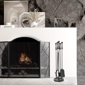 Lizh Metalwork 5 Pieces Black Wrought Iron Fireplace Companion Set,Modern Indoor Outdoor Fireplace Accessories Set,Include Tongs, Shovel, Poker,Brush and Cast Iron Base 14 Lizh Metalwork 5 Pieces Black Wrought Iron Fireplace Companion Set,Modern Indoor Outdoor Fireplace Accessories Set,Include Tongs, Shovel, Poker,Brush and Cast Iron Base - Image 4