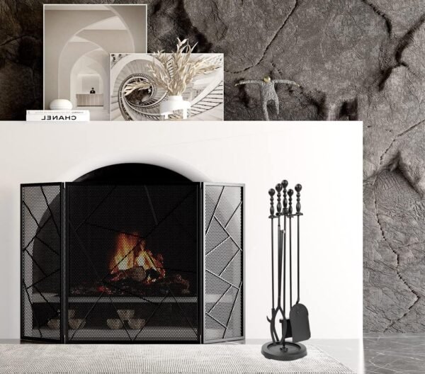Lizh Metalwork 5 Pieces Black Wrought Iron Fireplace Companion Set,Modern Indoor Outdoor Fireplace Accessories Set,Include Tongs, Shovel, Poker,Brush and Cast Iron Base 4 81B0TItovcL. AC SL1178