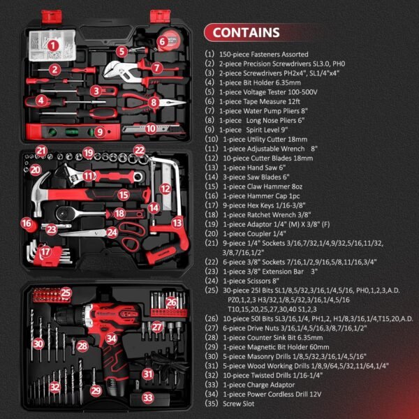 KingTool 276-Piece Tool Set Kit - Tool kit with 12V Cordless Power Drill Driver Toolbox Storage Case with Drawer, Drill Set Perfect for Homeowner, Diyer, Handyman 3 81C1D3LkNKL. AC SL1500