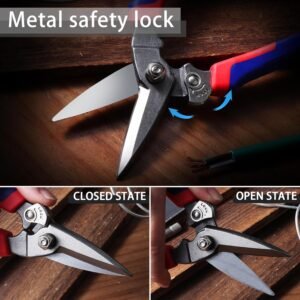 Heavy Duty Industrial Scissors: Utility Sharp Aviation Tin Snips for Cutting Thin Metal Sheet, Fine Iron Wire, Wires, Plastic, Rubber Hose, Carpet, Cardboard （8'' Blue） - Image 5
