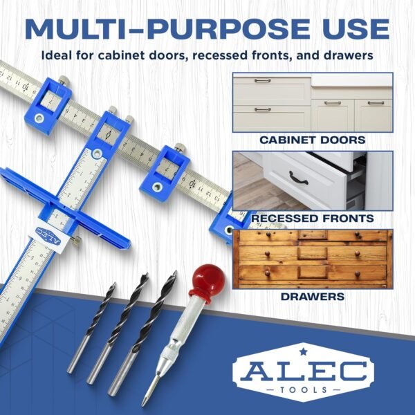 Cabinet Installation Tool Complete Set – Adjustable Hardware Template for Handles, Knobs, Drawer Pulls – Handle Jig, Concealed Hinge Jig, Automatic Center Punch, Drill Bits, Storage Bag 4 81DY1IvPbkL. AC SL1500