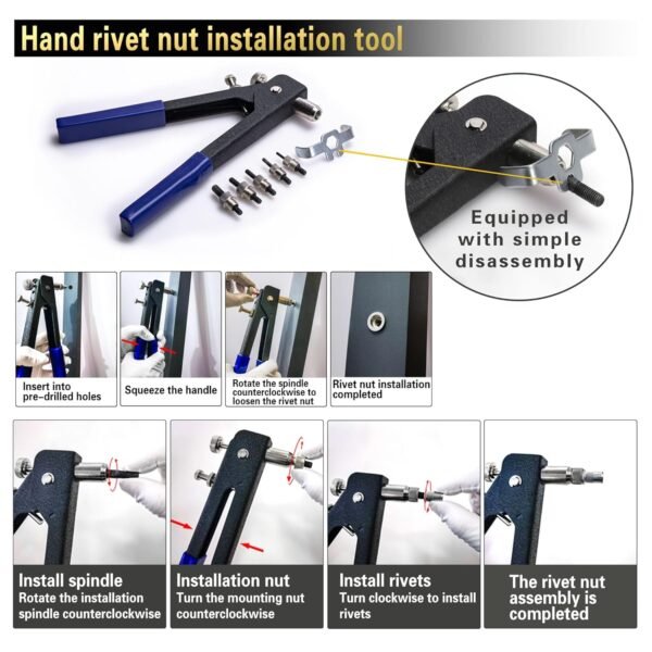 Pressure Rivet Nut Tool Kit, 430Pcs Metric Rivet Nut Combination (M8/M6/M5/M4/M3), Suitable for Furniture, Decoration, Automotive, Marine and Industrial Applications (CarbonSteelRivetNutTool) 6 81DeagKqEPL. SL1500