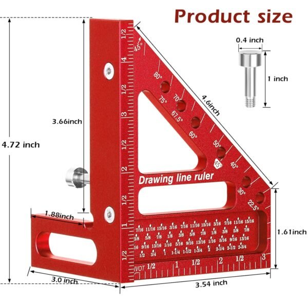3D Multi-Angle Measuring Ruler -Precision Woodworking 3D Square Protractor 22.5-90 Degree and Miter Triangle Ruler - Aluminum Alloy Drawing Line Ruler for Engineer Carpenter and Craftsmen Red… 3 81EP58Ml6CL. SL1500