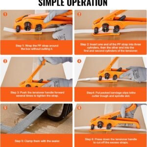 VEVOR Banding Strapping Kit with Strapping Tensioner Tool, Banding Sealer Tool, 3280 ft Length PP Band, 1000 Metal Seals, Pallet Packaging Strapping Banding Kit Banding Packaging Strapping for Packing - Image 6
