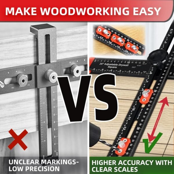 4-in-1 Drilling Ruler, Adjustable 14 inches/35 cm Multi-Function T-Square, Woodworking Marking Tool, Cabinet Hole Drilling Template for Precise Drilling Angle Measurement and Marking 6 81G9ofpmXfL. SL1500