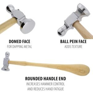 The Beadsmith Two-Sided Chasing Hammer – 11.5 Inches Wooden Handle, 2.25” Steel Head with a 14mm Ball Pein & 25mm Domed Face – Metalwork Tool Used to Add Texture & Dimension to Metalwork 11 The Beadsmith Two-Sided Chasing Hammer – 11.5 Inches Wooden Handle, 2.25” Steel Head with a 14mm Ball Pein & 25mm Domed Face – Metalwork Tool Used to Add Texture & Dimension to Metalwork - Image 3