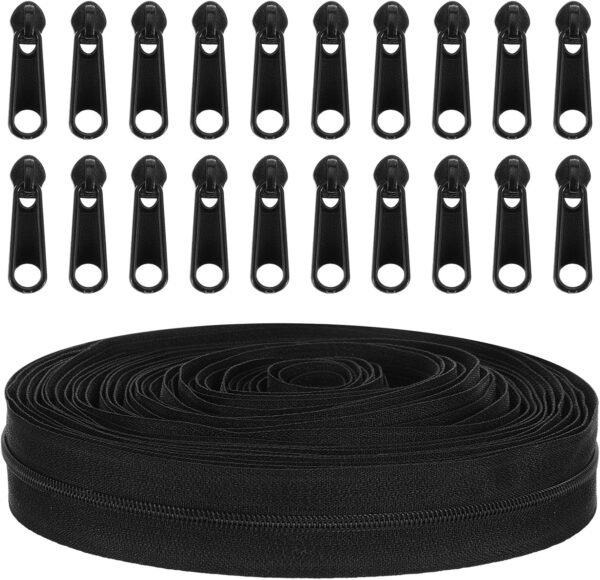 YBEATY Coil Zippers Nylon DIY Sewing Tailor Craft Tape Roll Replacement with 20 pcs Zipper Sliders for Bag Luggage Garment Dress Home Sofa Pillow Textile (Black) 2 81HbzOk6NIL. AC SL1500