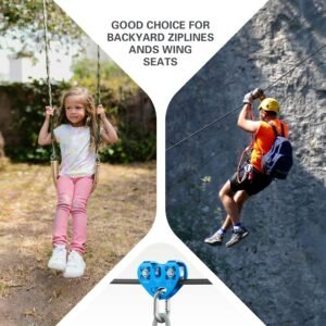 Lixada Zip Line Pulley 30KN Tandem Speed Double Pulley for 1/4 5/16 3/8 1/2 Cable Backyard Zipline, Hauling, Rigging and Commercial Purposes,Holds Upto 6700lbs - Image 4