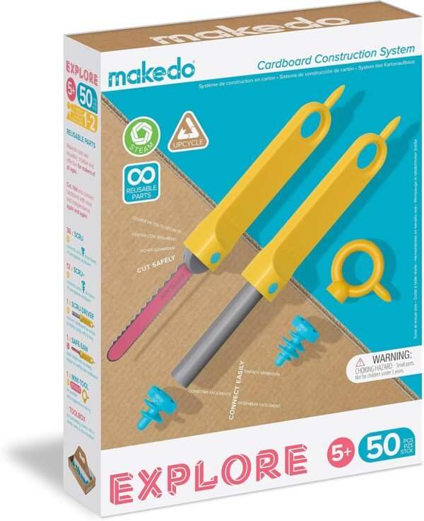 Makedo Explore | Upcycled Cardboard Construction Toolkit in Small Toolbox (50 Pieces) | STEM + STEAM Educational Toys for at Home Play + Classroom Learning | Reusable Tools for Boys and Girls Age 5+ 2 81NPILm+k2L. AC SL1500