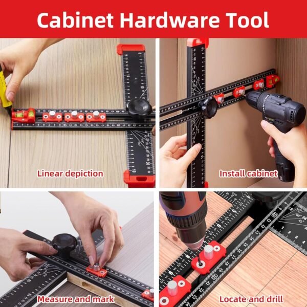 4-in-1 Drilling Ruler, Adjustable 14 inches/35 cm Multi-Function T-Square, Woodworking Marking Tool, Cabinet Hole Drilling Template for Precise Drilling Angle Measurement and Marking 7 81Q1aUTLAEL. SL1500