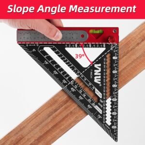 6-in-1 Carpenter Square 7 inch (1/8" Precision) Rafter Square Multi-Purpose Carpenter Tools:Square,Protractor, 1/16" Precision Steel Ruler,Marking Gauge,T-Bevel Gauge,Bubble Level - Image 4
