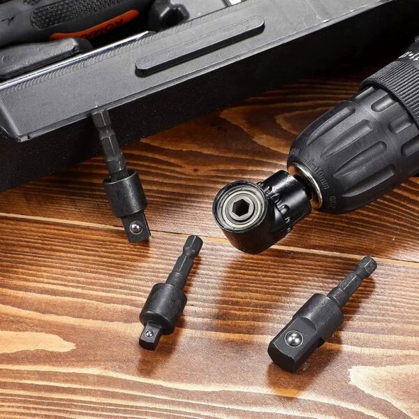 Right Angle Drill Adaptor,4-in-1 Impact Drill Bit Extension,360° Rotatable 1/4 3/8 1/2" Impact Grade Socket Adapter Set,105 Degree Angle Screwdriver Drill Bit for Household Workplace Industry 10 81R3dmkhO7L. AC SL1500