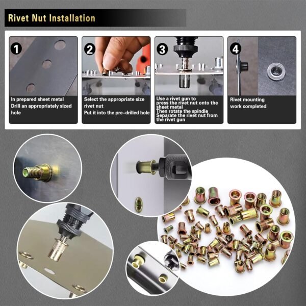 Pressure Rivet Nut Tool Kit, 430Pcs Metric Rivet Nut Combination (M8/M6/M5/M4/M3), Suitable for Furniture, Decoration, Automotive, Marine and Industrial Applications (CarbonSteelRivetNutTool) 5 81RftJ4BirL. SL1500