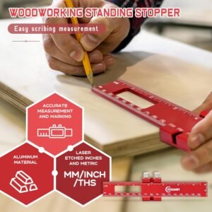 Precision Metal Slide Stop Scribing Ruler - 12, 8 & 6 Inch, Adjustable Measuring & Marking for Woodworking - Image 7