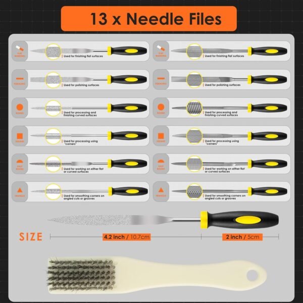Small File Set, Needle Diamond File 13PCS, 6pcs Jewlers Files & 6pcs Steel Files Precision Metal Work, Woodworking, Plastic Carving Tool with Steel Brush and Carry Case 3 81TXCIcaUcL. AC SL1500