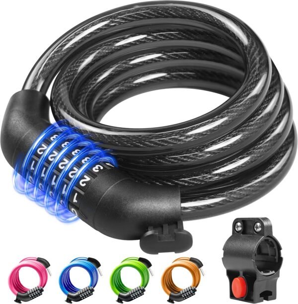 Bike Lock Cable with Combination,High Security 5-Digit Resettable Combination Bicycle Lock Anti-Theft, with Mounting Bracket for Bikes and Scooters 2 81V2tgy2GPL. AC SL1500