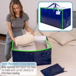 VENO 8 Pack Moving and Storage Bags, Heavy Duty, Alternative to Moving Boxes, Large Packing Totes Supplies for College Dorm Room with Zipper for Clothes, Wide Open Design (Blue, 8 Pack) - Image 3