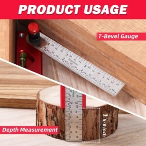 6-in-1 Carpenter Square 7 inch (1/8" Precision) Rafter Square Multi-Purpose Carpenter Tools:Square,Protractor, 1/16" Precision Steel Ruler,Marking Gauge,T-Bevel Gauge,Bubble Level - Image 6