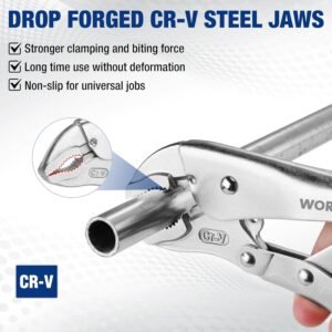 WORKPRO 5-Piece Locking Pliers Set, Pliers Tool Set, Vice Grips with Chrome-vanadium Steel, 5/7/10 inch Curved Jaw Pliers, 6.5/9 inch Long Nose Pliers - Image 3