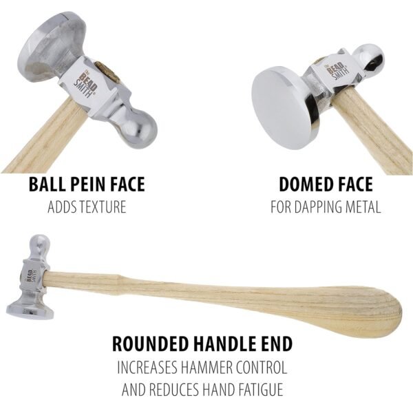 The Beadsmith Two-Sided Chasing Hammer - 10.75 Inches Wooden Handle, 2.25” Steel Head with a 14mm Ball Pein & 32mm Domed Face - Tool Used to Add Texture and Dimension to Metalwork 3 81bj22y3JFL. SL1500