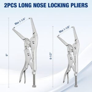 WORKPRO 5-Piece Locking Pliers Set, Pliers Tool Set, Vice Grips with Chrome-vanadium Steel, 5/7/10 inch Curved Jaw Pliers, 6.5/9 inch Long Nose Pliers - Image 8