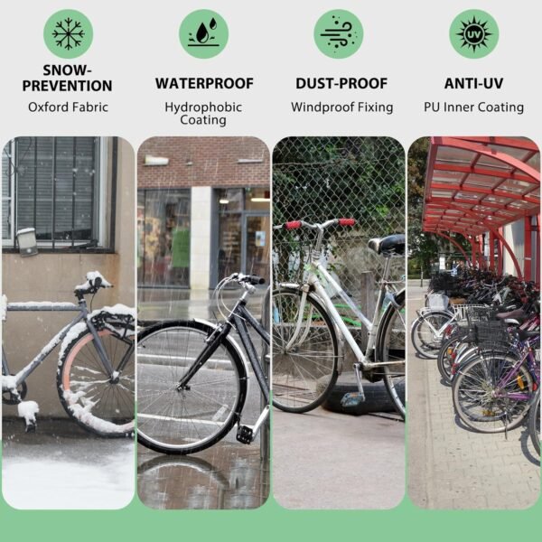Bike Cover Waterproof Outdoor Storage for 1/2/3 Bikes, Bicycle Cover Rain Sun UV Dust Wind Proof with Storage Bag for Mountain Road Bike/Ebike (210D Black+Green, XL Size for 1 bike) 7 81davQxCd+L. AC SL1500