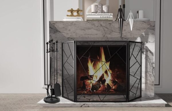 Lizh Metalwork 5 Pieces Black Wrought Iron Fireplace Companion Set,Modern Indoor Outdoor Fireplace Accessories Set,Include Tongs, Shovel, Poker,Brush and Cast Iron Base 3 81eTrkDCJbL. AC SL1500