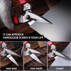 Heavy Duty Industrial Scissors: Utility Sharp Aviation Tin Snips for Cutting Thin Metal Sheet, Fine Iron Wire, Wires, Plastic, Rubber Hose, Carpet, Cardboard （8'' Blue） - Image 3
