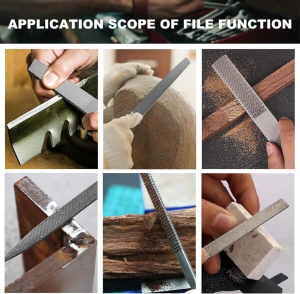 19PCS Metal & Rasp File Set with Tool Bag, Includes Flat/Half-Round/Round/Triangle steel file, Half-Round wood file, 4 Way File and 12pcs Needle Files, Work for Metal, Wood and more 7 81hMi+WdYcL. AC SL1500
