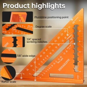 Carpenter Square 7 Inch, Rafter Square for Angle Drawing, Measuring Square Tool, Framing Square Layout Aluminum Tool for Woodworking and Carpentry - Image 4