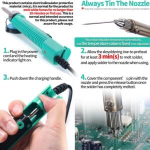 YIHUA 929D-V Electric Desoldering Soldering Iron Solder Sucker Desoldering Pump with Shorter Charging Handle and Desoldering Nozzles 1.0mm 1.2mm for Through-Hole Desoldering - Image 7