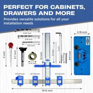 Cabinet Installation Tool Complete Set – Adjustable Hardware Template for Handles, Knobs, Drawer Pulls – Handle Jig, Concealed Hinge Jig, Automatic Center Punch, Drill Bits, Storage Bag 11 Cabinet Installation Tool Complete Set – Adjustable Hardware Template for Handles, Knobs, Drawer Pulls – Handle Jig, Concealed Hinge Jig, Automatic Center Punch, Drill Bits, Storage Bag - Image 3