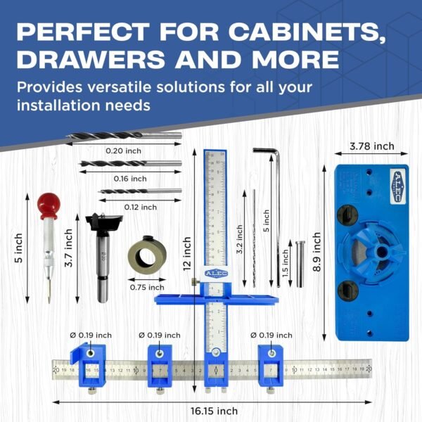 Cabinet Installation Tool Complete Set – Adjustable Hardware Template for Handles, Knobs, Drawer Pulls – Handle Jig, Concealed Hinge Jig, Automatic Center Punch, Drill Bits, Storage Bag 3 81kt3YnkOlL. AC SL1500