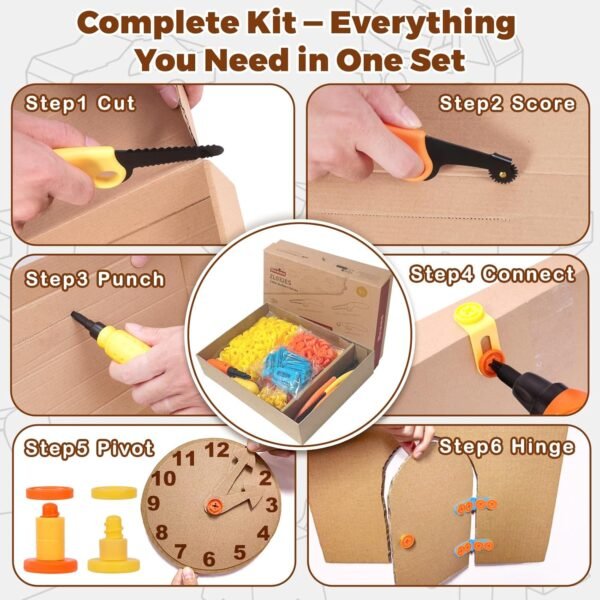 Cardboard Construction Kit - 401 PCS Kids Building Set with Safe Serrated Cutter, Crease Roller, Screws & Nuts, STEM Upcycled Tool for DIY Cardboard Projects, Engineering & Creativity 5 81mtC6yangL. AC SL1500