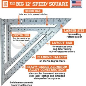 Swanson Tool Co S0107 "Big 12" 12-Inch Speed Square Layout Tool with Blue Book - Image 6