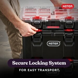 Keter Stack-n-Roll Modular Tools Organizer for Garage Storage and DIY, 3 Piece Resin Rolling Tool Box System for Small Parts, Black - Image 5