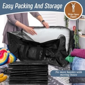 6 Pack Extra Heavy Duty Large Moving Bags with Strong Zipper & Comfortable Handles, Sturdy & Durable Clothes Storage Bags Totes Bins, Packing Moving Boxes for College Supplies, Black 14 6 Pack Extra Heavy Duty Large Moving Bags with Strong Zipper & Comfortable Handles, Sturdy & Durable Clothes Storage Bags Totes Bins, Packing Moving Boxes for College Supplies, Black - Image 6