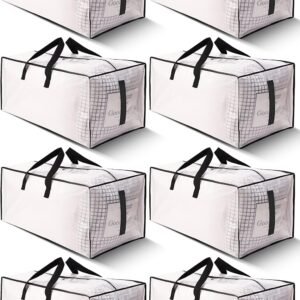 8 Pack Large Strong Moving Bags with Zippers & Carrying Handles - Water-Resistant - Heavy Duty Storage Tote for Space Saving, Fold Flat, Alternative to Moving Box (Semi-Transparent) - Image 2