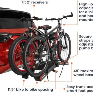 Ebike Rack with Ramp, Hitch Bike Rack for 2 Heavy Ebike, Foldable Tilting Ebike Rack Platform for Cars, SUVs, Trucks, Trailers with 2" Receivers, Max 5" Fat Tire - No Installation Needed 16 Ebike Rack with Ramp, Hitch Bike Rack for 2 Heavy Ebike, Foldable Tilting Ebike Rack Platform for Cars, SUVs, Trucks, Trailers with 2" Receivers, Max 5" Fat Tire - No Installation Needed - Image 7