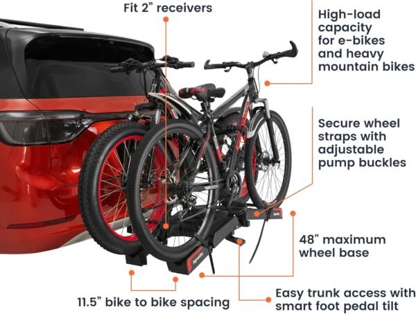 Ebike Rack with Ramp, Hitch Bike Rack for 2 Heavy Ebike, Foldable Tilting Ebike Rack Platform for Cars, SUVs, Trucks, Trailers with 2" Receivers, Max 5" Fat Tire - No Installation Needed 7 81uuL2G2ZfL. AC SL1500