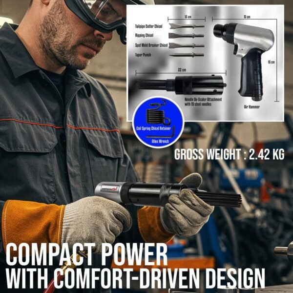 LE LEMATEC Air Needle Scaler with Air Chisel Kit, 4800 BPM Pneumatic Air Hammer Needle Gun for Metalworks, Rust, Weld & Paint Remover, Pistol Grip Metal Scraper Air Compressor Accessories (LE-AN324K) 9 81v0Gkkp2IL. AC SL1500