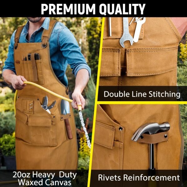Woodworking Apron for Men, Shop Apron 20 oz Canvas Work Apron with 9 Tool Pockets, Heavy Duty Wood Working Workshop Bib Apron for Carpenter Woodworker Blacksmith, Men Gift, Adjustable to S- 3XL, Khaki 5 81yQRJEKukL. AC SL1500
