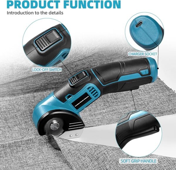 4V Cordless Electric Scissors Heavy Duty Cardboard, Fabric, Leather & Carpet Cutter with Brushless Motor & USB-C Charging, Includes 2 Tungsten Blades Tool Kit for DIY, Crafting, Industrial Use 5 91NW0Of7i1L. AC SL1500
