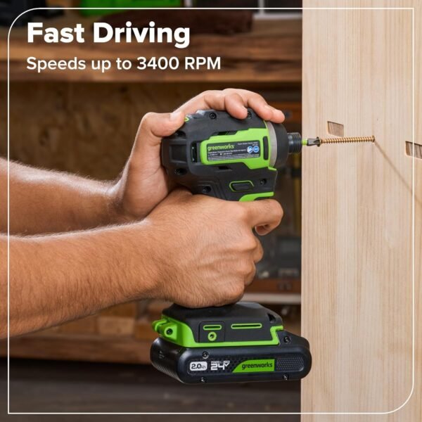 GREENWORKS 24V (4-TOOL) Combo (1/2” Drill + 1/4” Impact Driver + 6.5” Circular Saw + 200Lm Flashlight), 4.0Ah + 2.0Ah Batteries (24,000mAh Power Bank), (2) Braided Cables, 65W Rapid Charger 15 1764059910 81Hfv3l43BL. AC SL1500