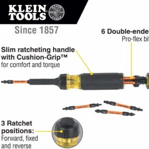 Klein Tools 32313HD 13-in-1 Multi-bit Ratcheting Screwdriver, Double-Ended Impact Bit Set, 12 Impact Driver Bits and 1/4-Inch Nut Driver - Image 3