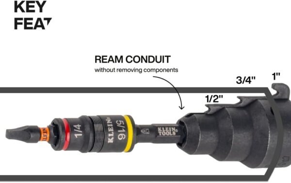 Klein Tools 85191HD Flip Socket Conduit Reamer Driver, 3-in-1 Impact-Rated Tool for 1/2-Inch, 3/4-Inch, 1-Inch Conduit, Integrated Quick-Connect Handle with Magnetic Bit Holder 4 51axVcAosQL. AC SL1000