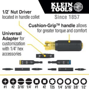 Klein Tools 32500HD KNECT Multi-Bit Screwdriver/Nut Driver, Impact Rated 11-in-1 Tool with Phillips, Slotted, Square and Torx Tips - Image 3
