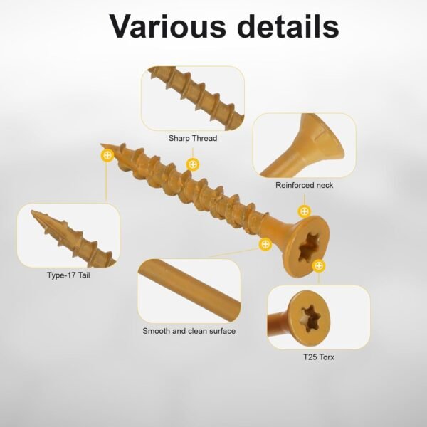 Deck Screws #8 x 1-1/2’’, T25 Star Torx Drive Flat Head Wood Screws, Tan, 5lb 3 611lmYLCdwL. SL1500